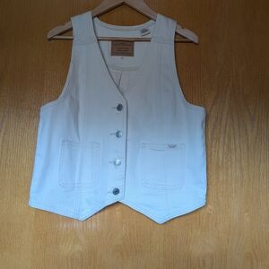 White Denim Vest with Button Closure